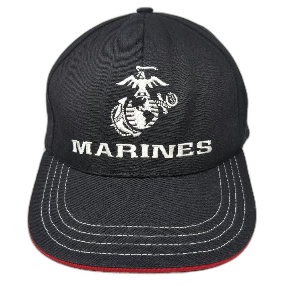 Unionwear Snapback Black One Size US Marines EGA Logo Red Piping Hat Made in USA